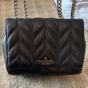 kate spade black quilted leather crossbody with silver chain